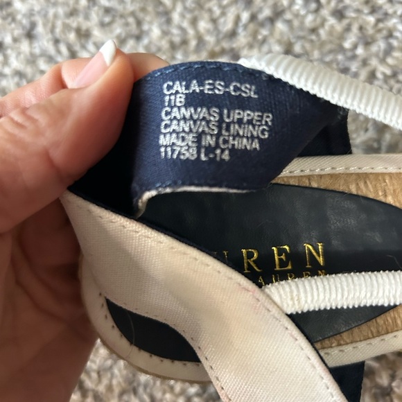 Lauren Ralph Lauren Coastal Nautical white/blue anchor straw heels size 11B - Picture 6 of 8